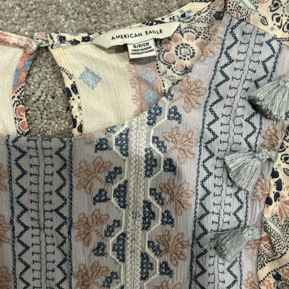 American Eagle Boho Blouse Peplum Long Sleeve Peasant Top Size Small Like New - Picture 3 of 5